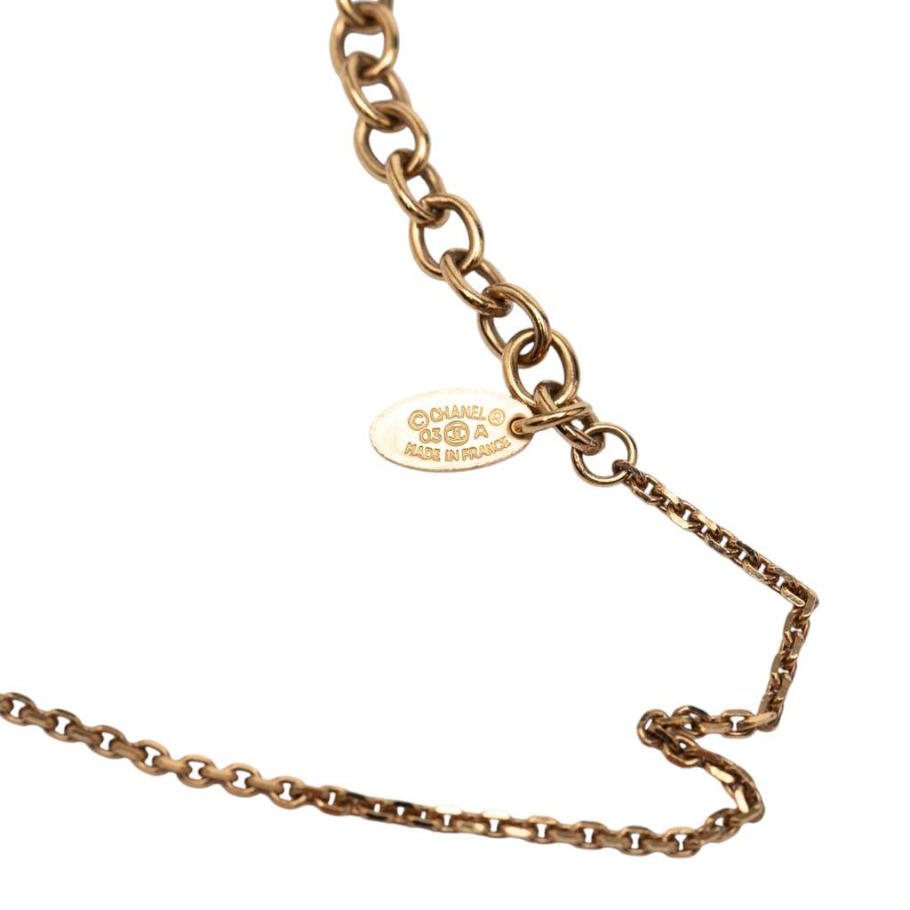 Chanel Gold Plated Resin CC Logo Tree Clover Pendant Necklace Gold Metal Good condition - Box View