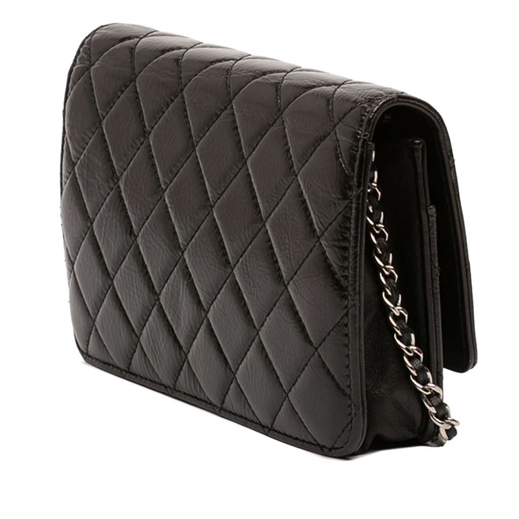 Chanel CC Quilted Crinkled Patent Wallet On Chain Black Leather Good condition - Back View