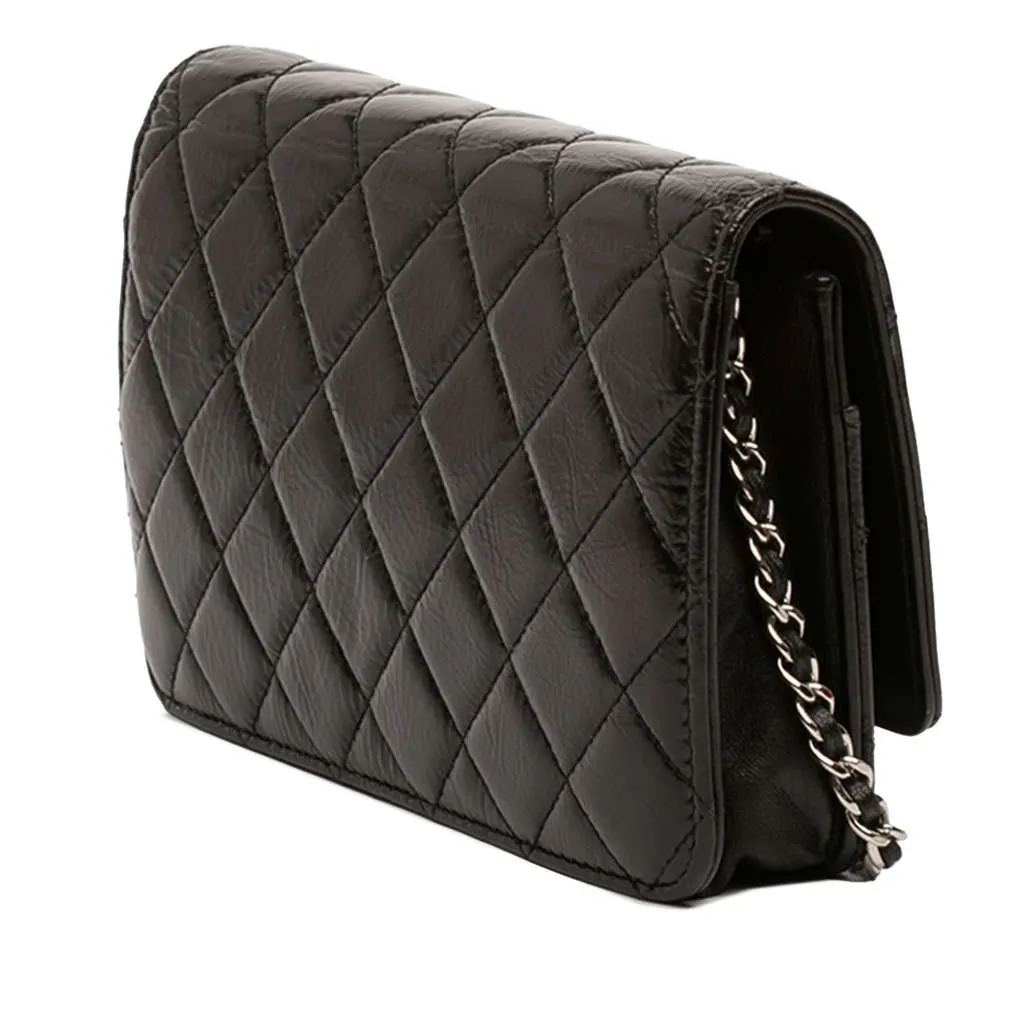 Chanel CC Quilted Crinkled Patent Wallet On Chain Black Leather Very good - Back View