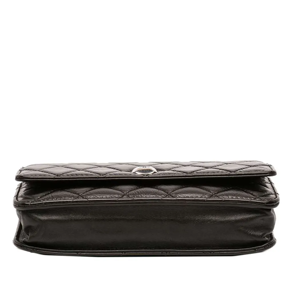 Chanel CC Quilted Crinkled Patent Wallet On Chain Black Leather Very good - Inside View