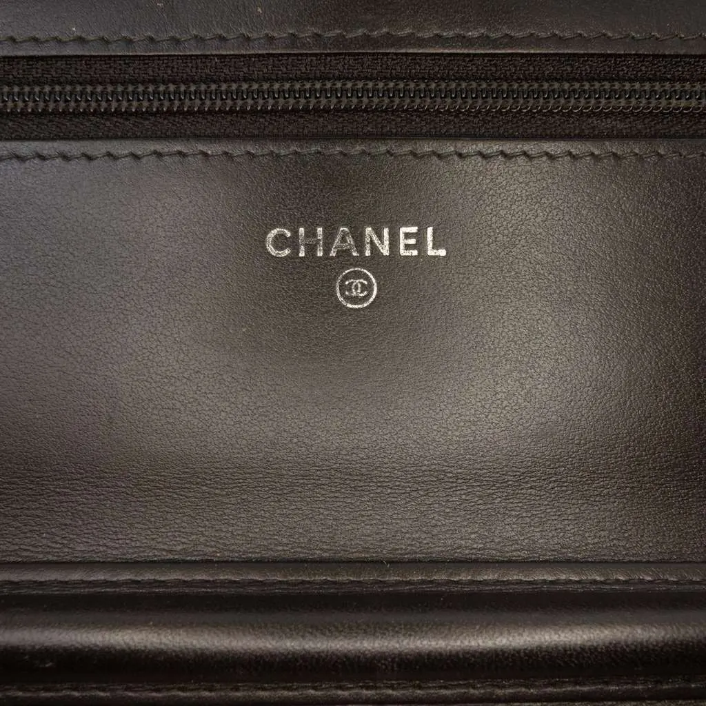 Chanel CC Quilted Crinkled Patent Wallet On Chain Black Leather Very good - Box View