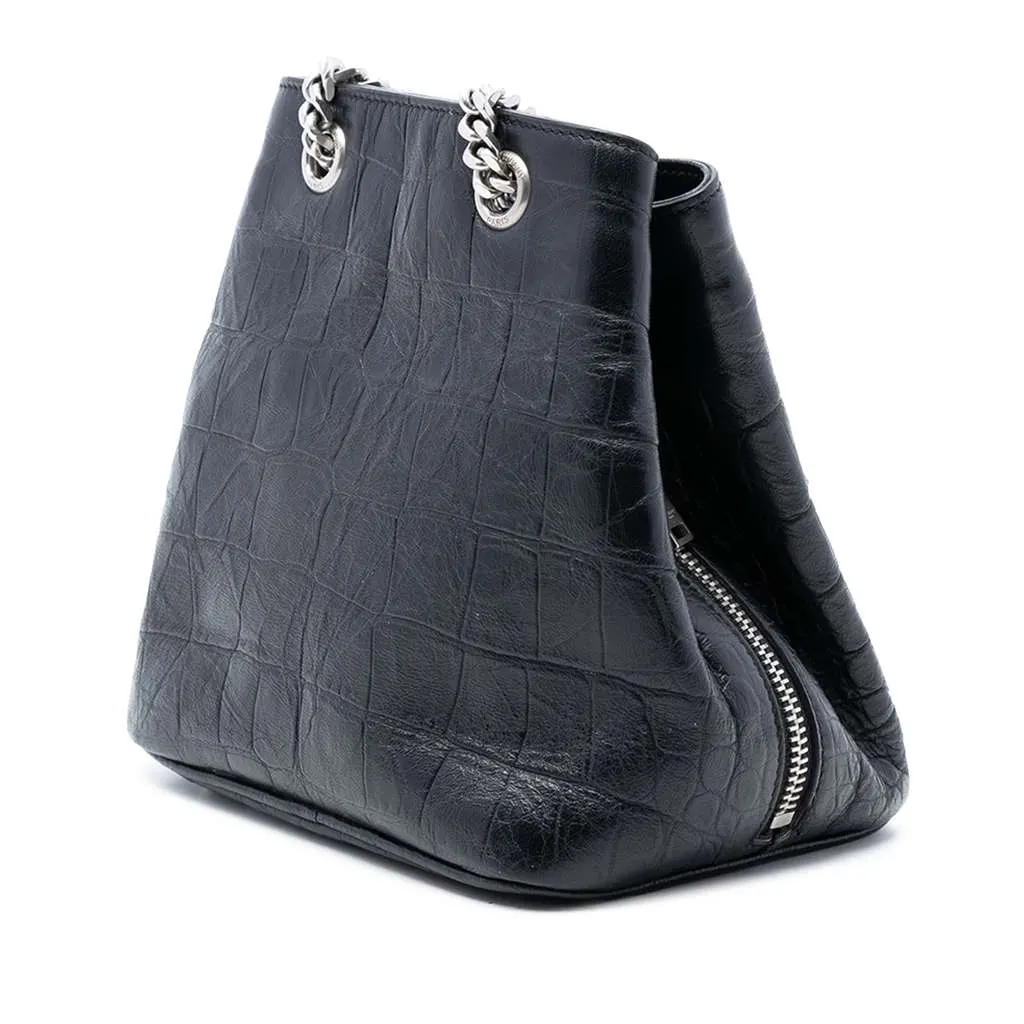 Saint Laurent Baby Crocodile Embossed Calfskin Emmanuelle Bucket Bag Black Leather Good - Back View