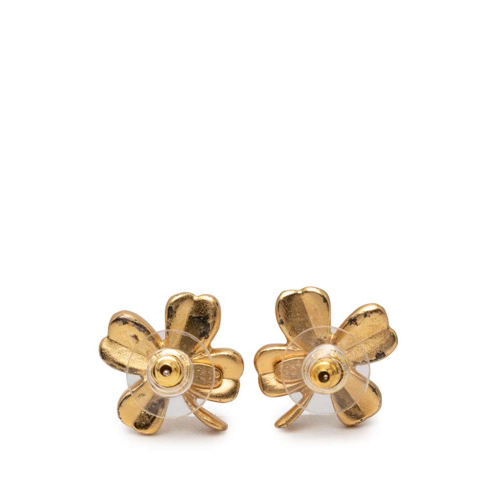 Chanel Gold Plated CC Clover Push Back Earrings Gold Metal Good condition - Back View