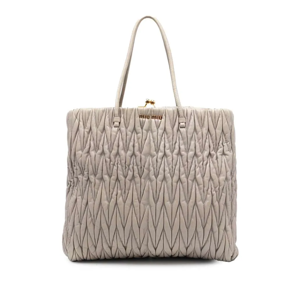 Miu Miu Matelasse Nappa Frame Tote Grey Leather Good - Front View