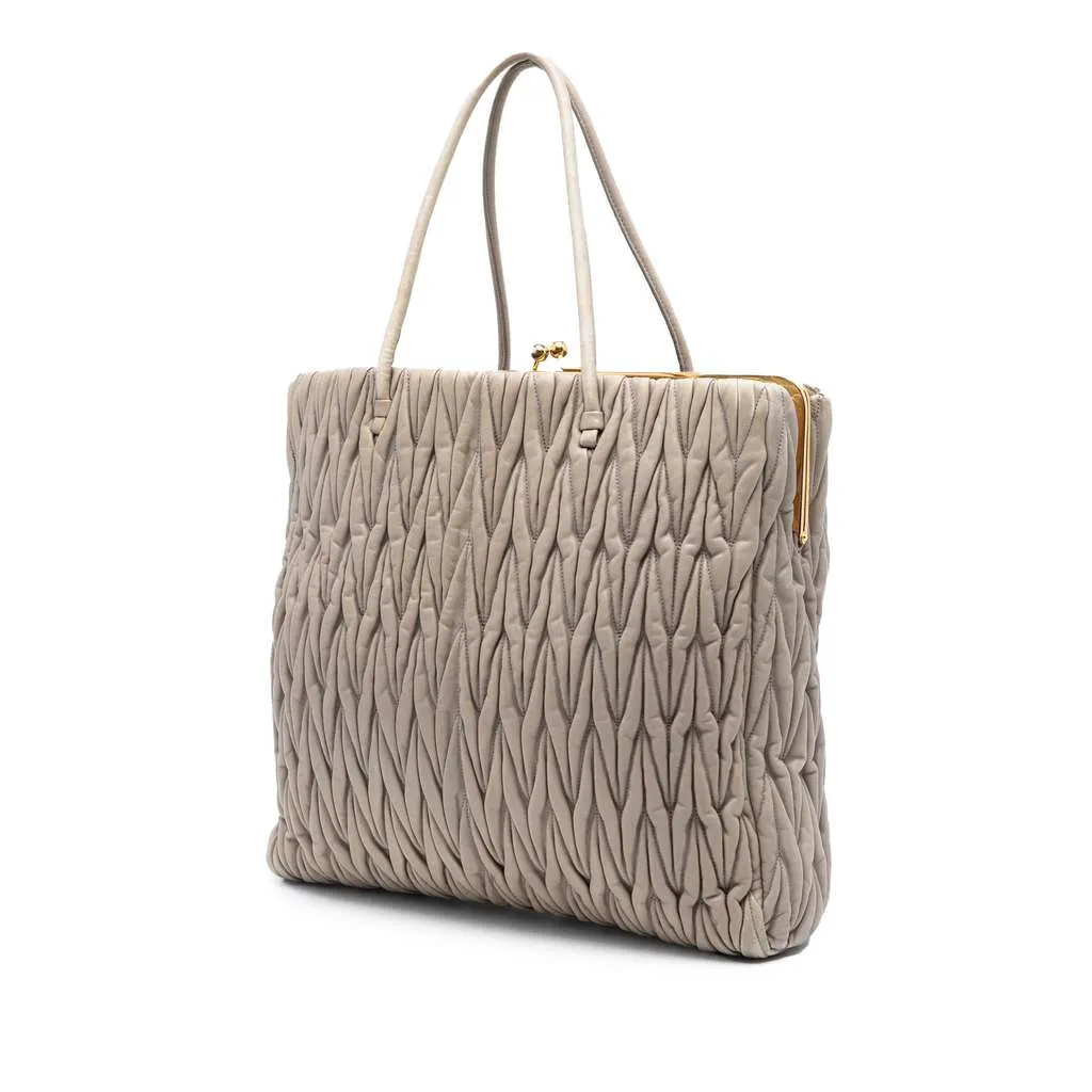 Miu Miu Matelasse Nappa Frame Tote Grey Leather Good - Back View