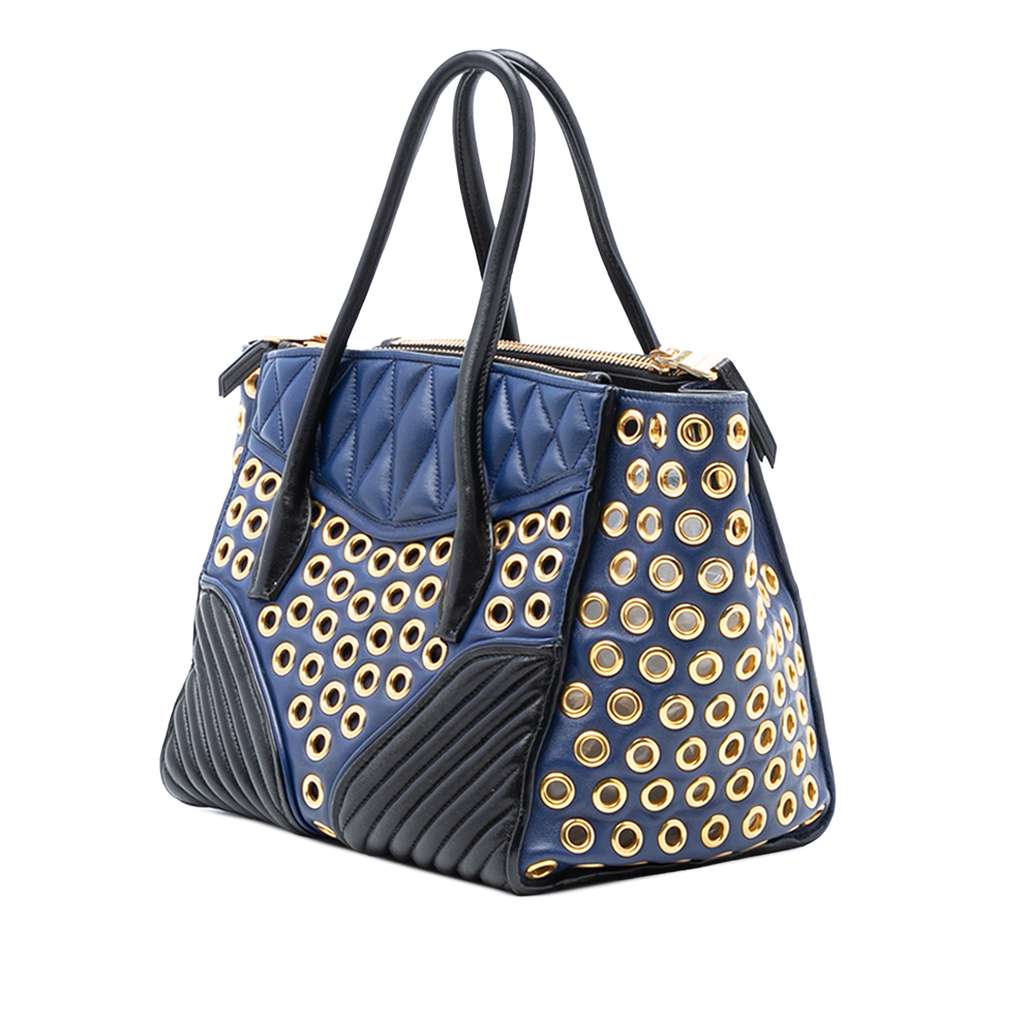 Miu Miu Small Nappa Grommet Biker Satchel Blue Leather Good condition - Back View