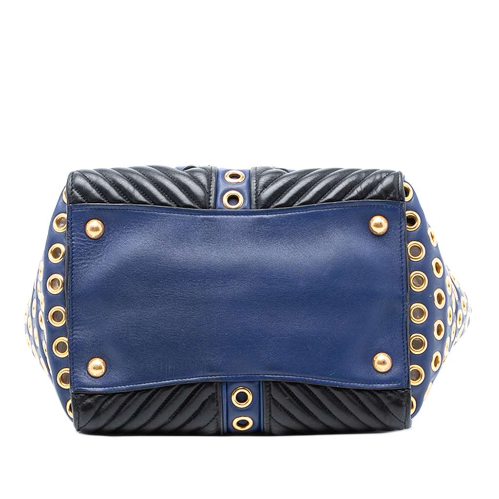 Miu Miu Small Nappa Grommet Biker Satchel Blue Leather Good condition - Inside View