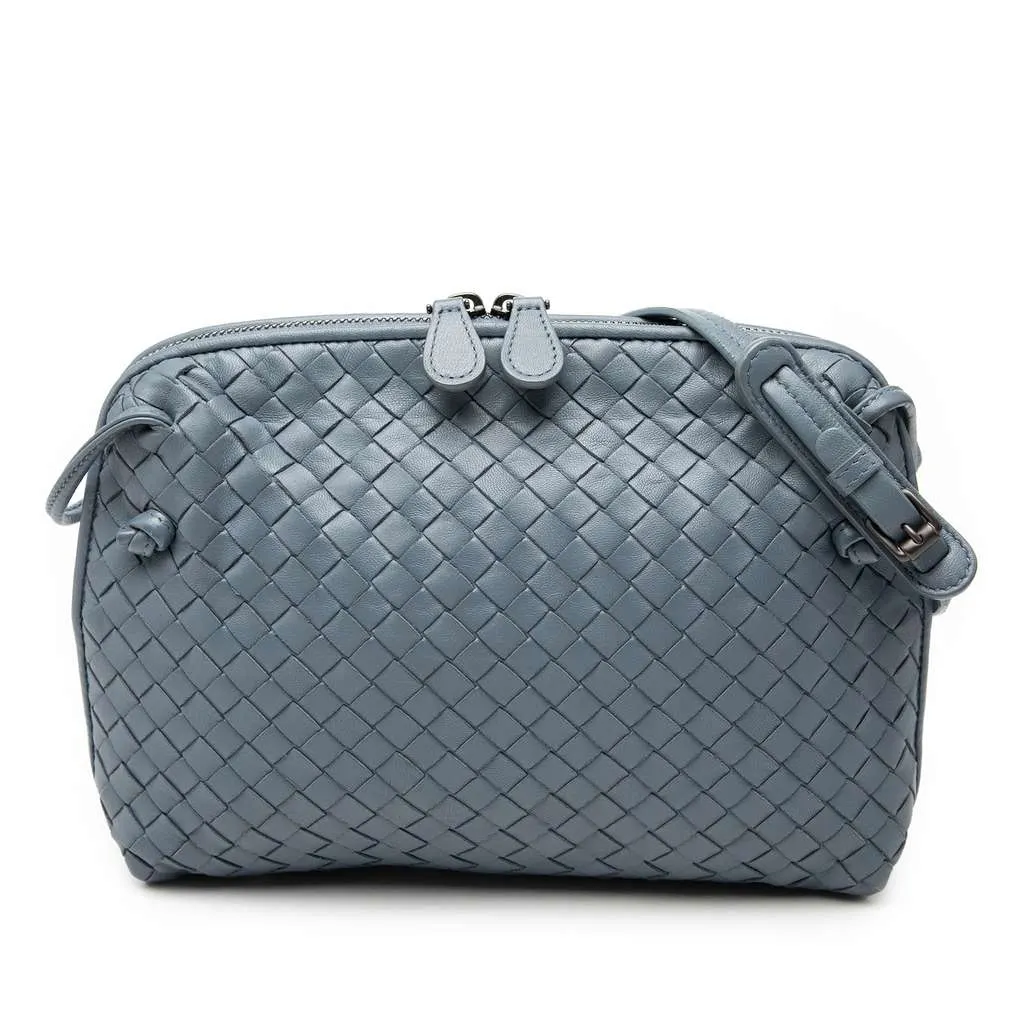 Bottega Veneta Nappa Intrecciato Nodini Crossbody Blue Leather Good - Front View