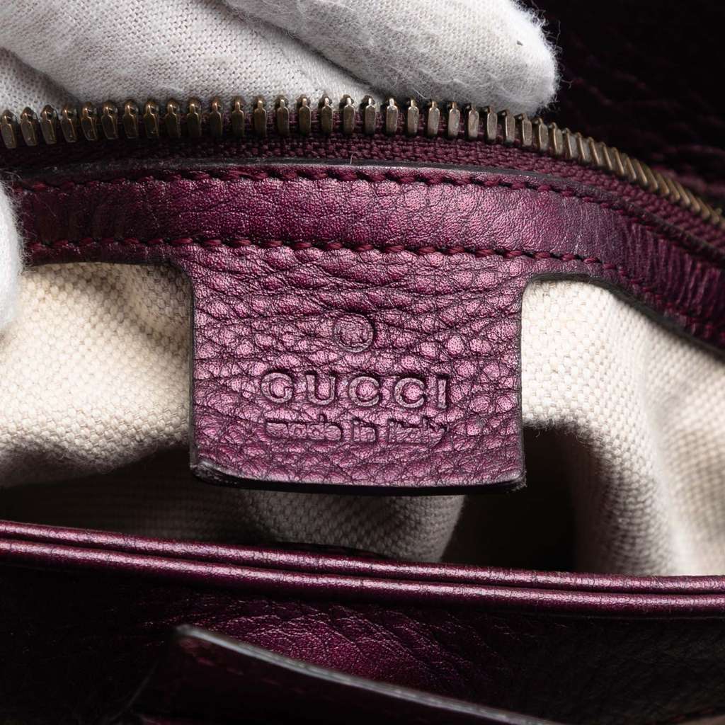Gucci Small Metallic Calfskin Bamboo Shopper Satchel Purple Leather Good condition - Box View