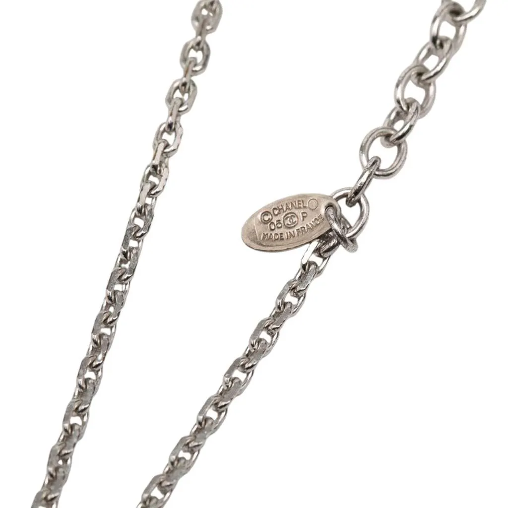 Chanel CC Silver Plated Resin Rhinestone Pendant Necklace Silver Metal Very good - Box View