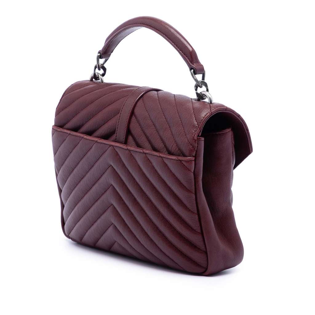 Saint Laurent Medium Chevron Sheepskin Monogram College Satchel Red Leather Good condition - Back View