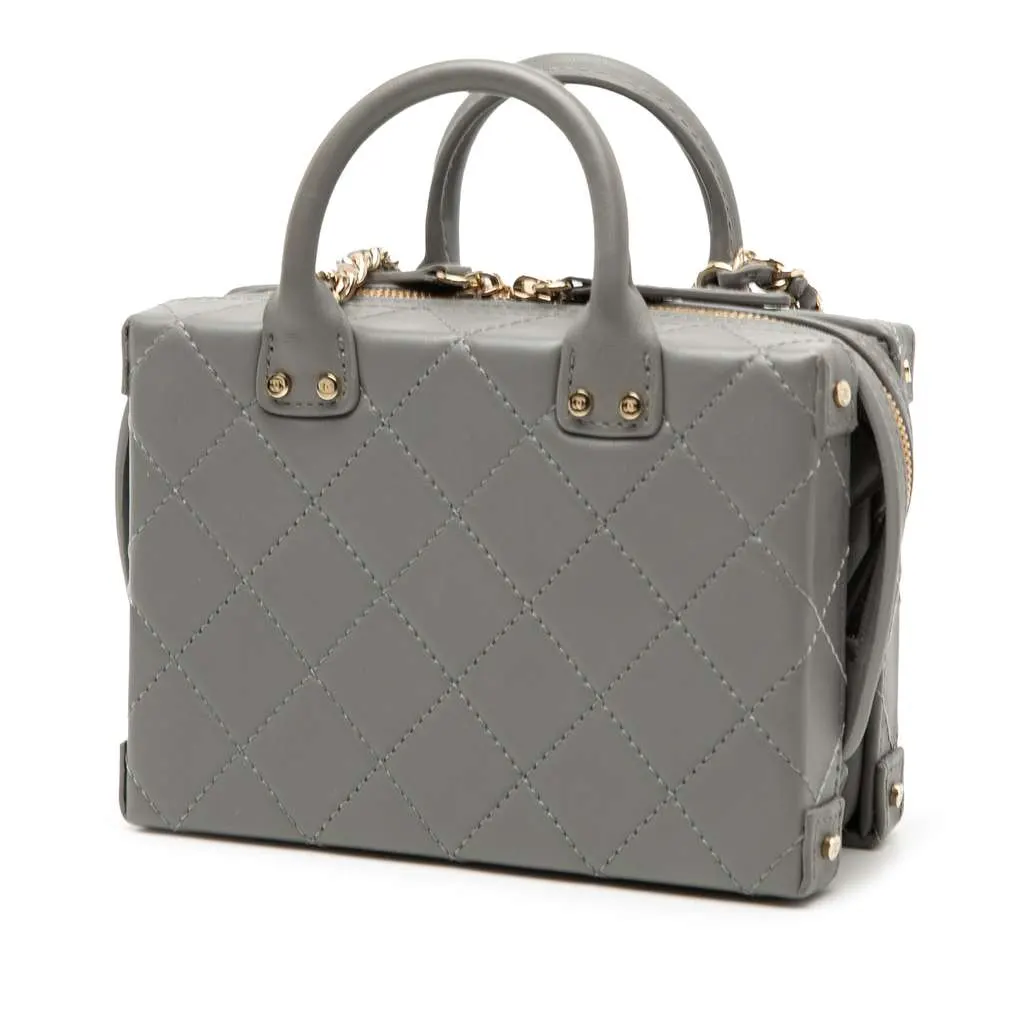 Chanel Small CC Quilted Calfskin Top Handle Convertible Vanity Case Grey Leather Very good - Back View