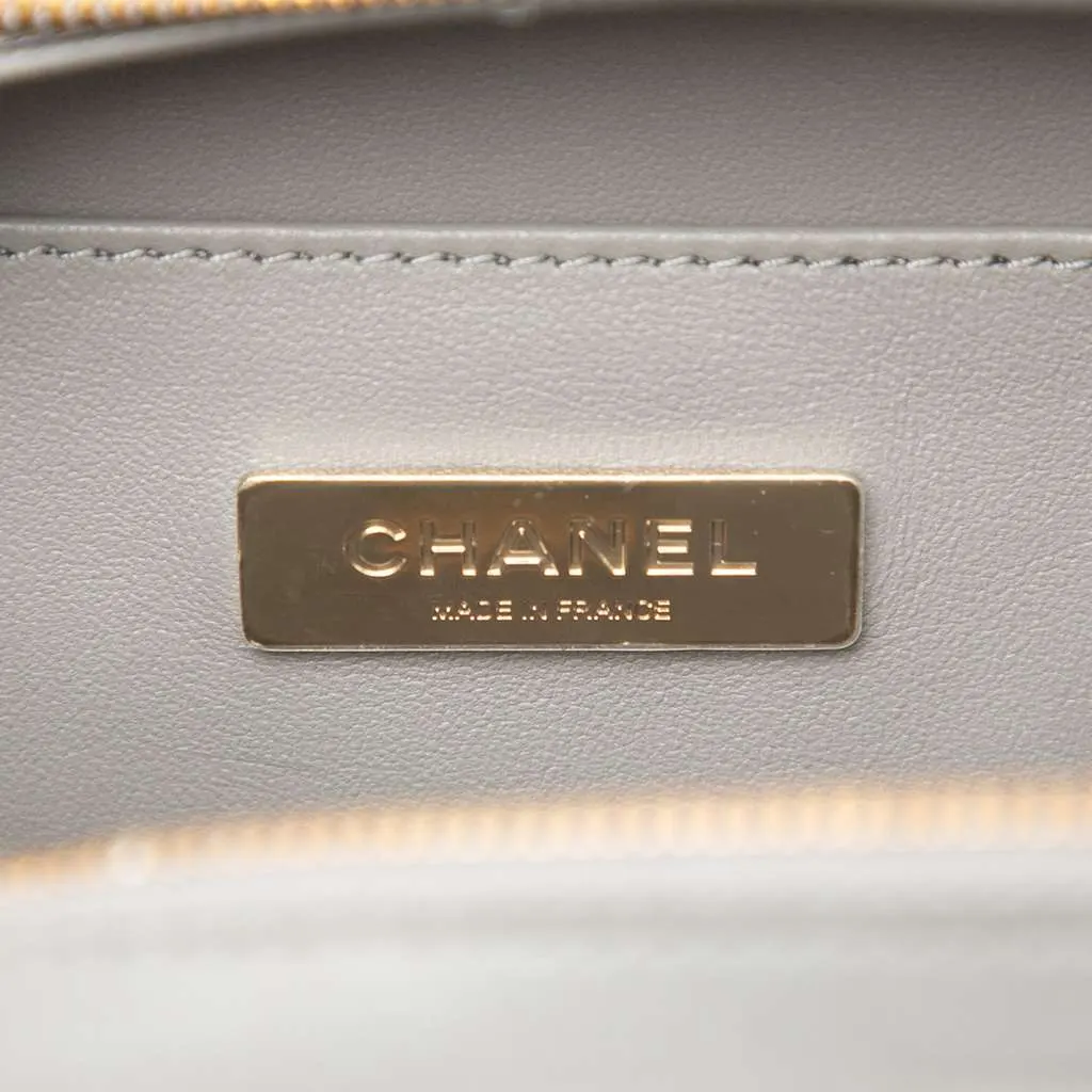Chanel Small CC Quilted Calfskin Top Handle Convertible Vanity Case Grey Leather Very good - Box View