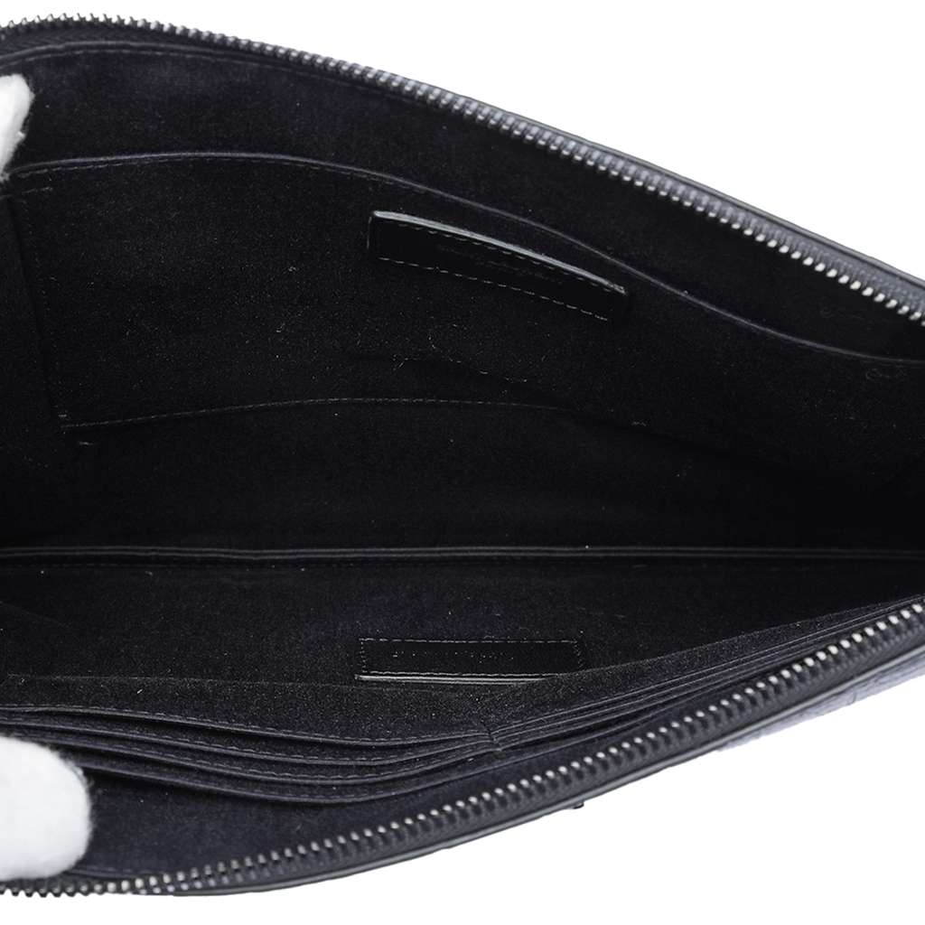 Saint Laurent Croc Embossed Leather Monogram Document Holder Black Leather Good condition - Model View