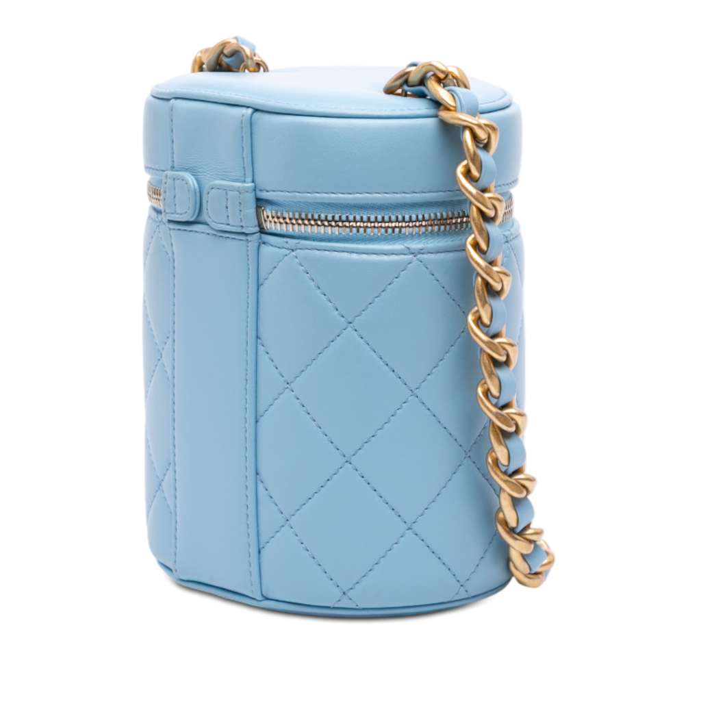 Chanel Mini CC Quilted Lambskin Vertical Vanity Case Blue Leather Good condition - Back View