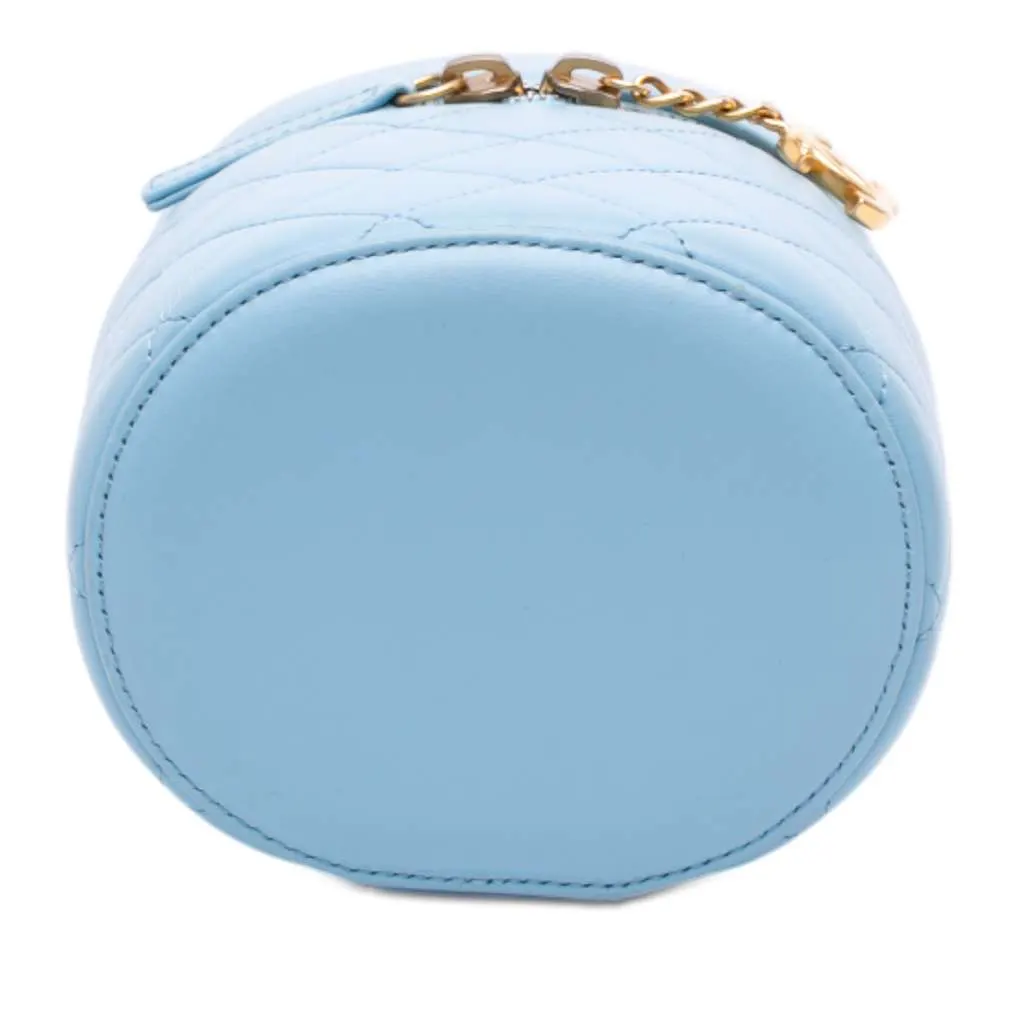 Chanel Mini CC Quilted Lambskin Vertical Vanity Case Blue Leather Very good - Inside View