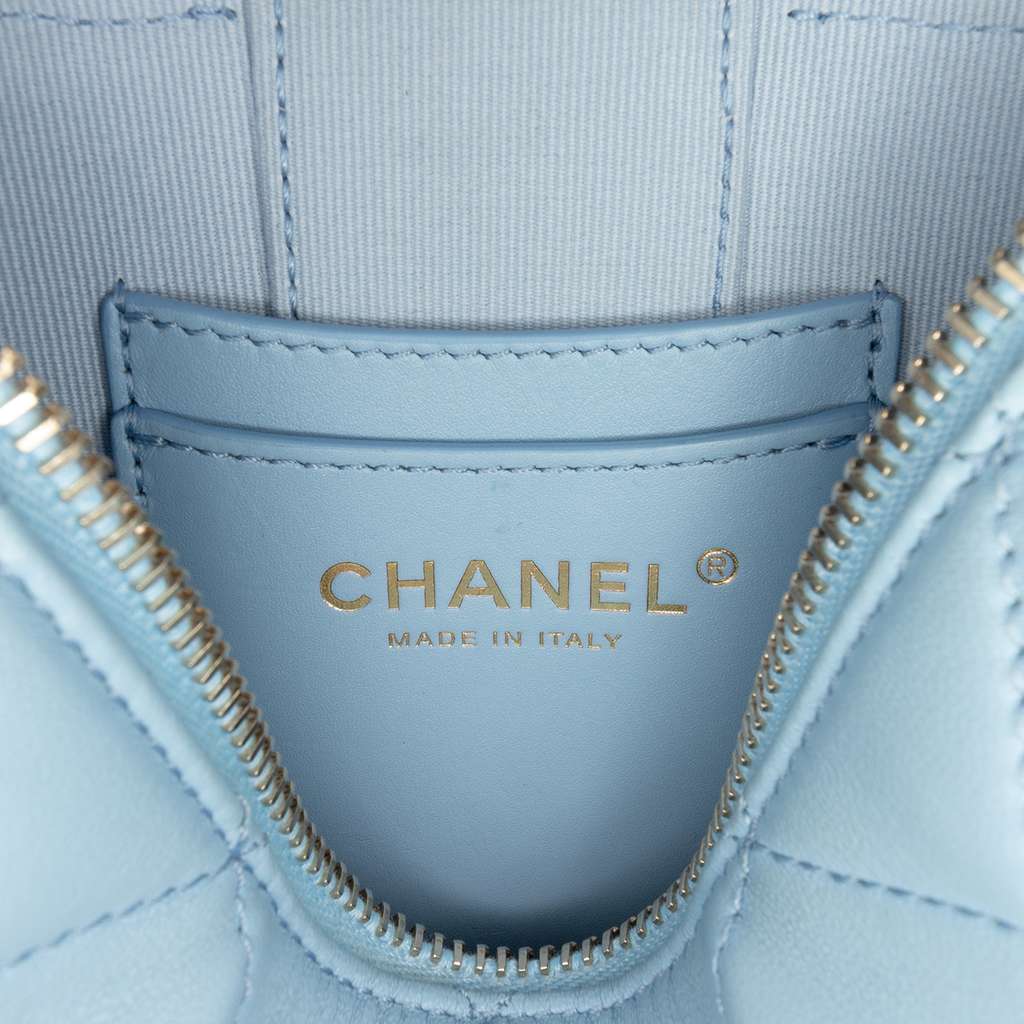 Chanel Mini CC Quilted Lambskin Vertical Vanity Case Blue Leather Good condition - Box View