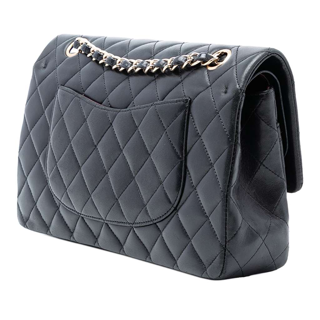 Chanel Medium Classic Lambskin Double Flap Black Leather Good condition - Back View