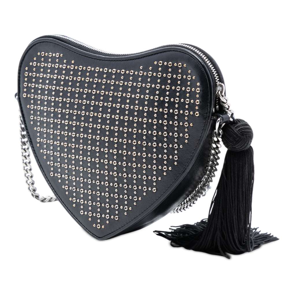 Saint Laurent Studded Calfskin Sac Coeur Heart Tassel Crossbody Black Leather Good condition - Back View