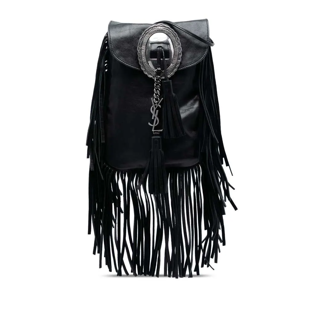 Saint Laurent Leather Anita Fringed Crossbody Black Leather Good - Front View