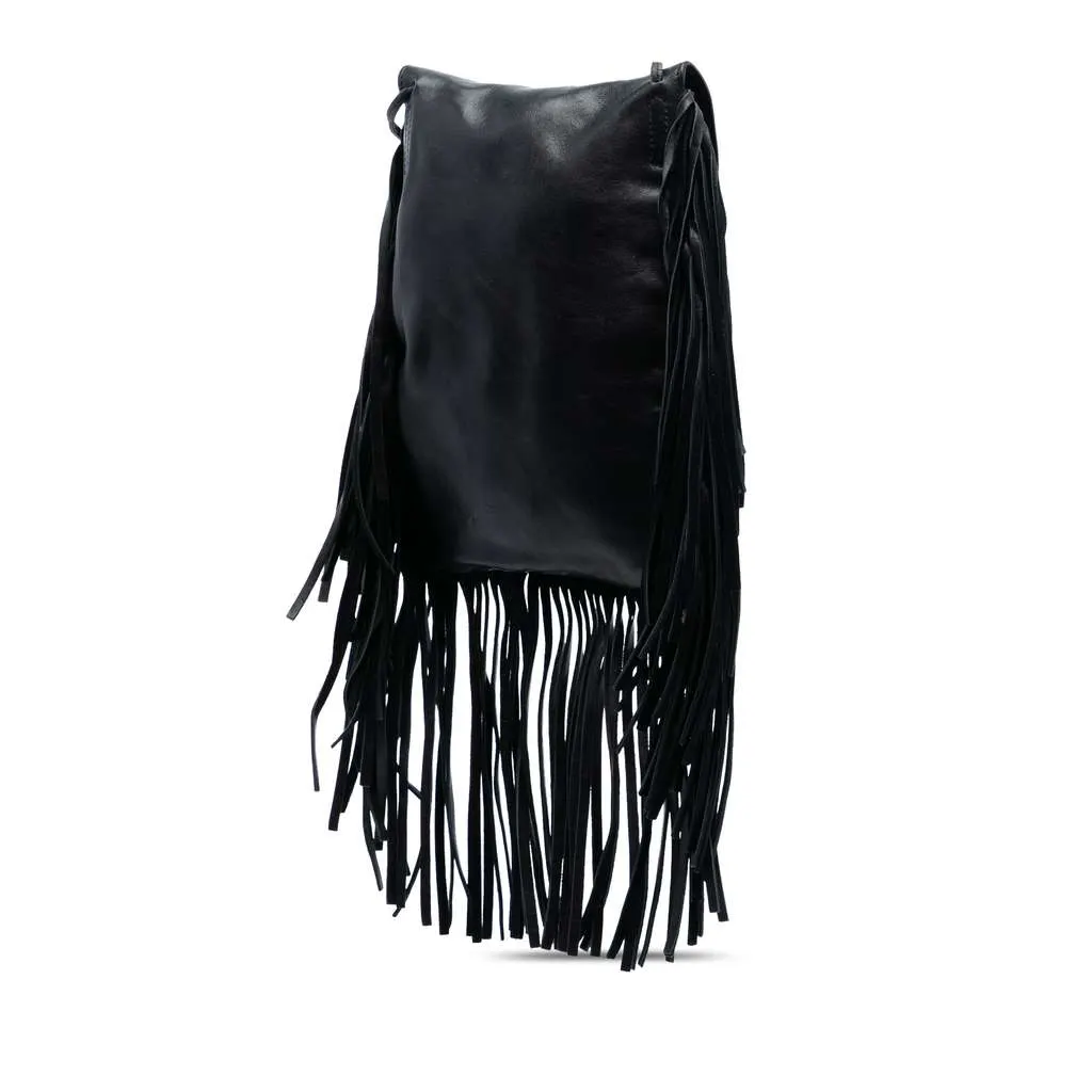 Saint Laurent Leather Anita Fringed Crossbody Black Leather Good - Back View