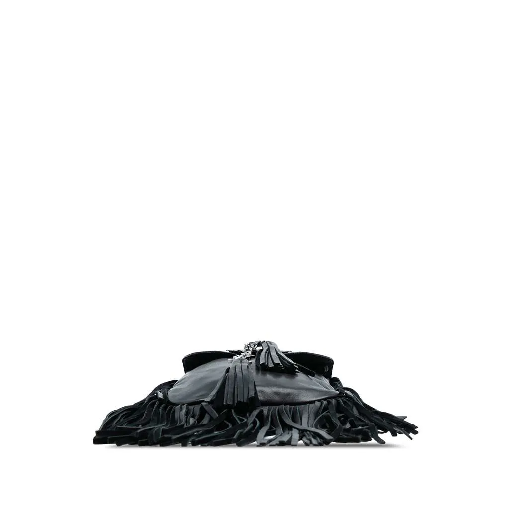 Saint Laurent Leather Anita Fringed Crossbody Black Leather Good - Inside View