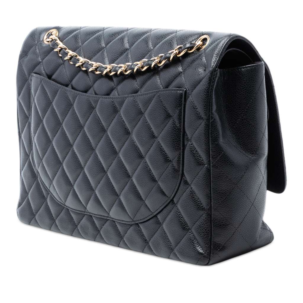 Chanel Maxi Classic Caviar Double Flap Black Leather Good condition - Back View