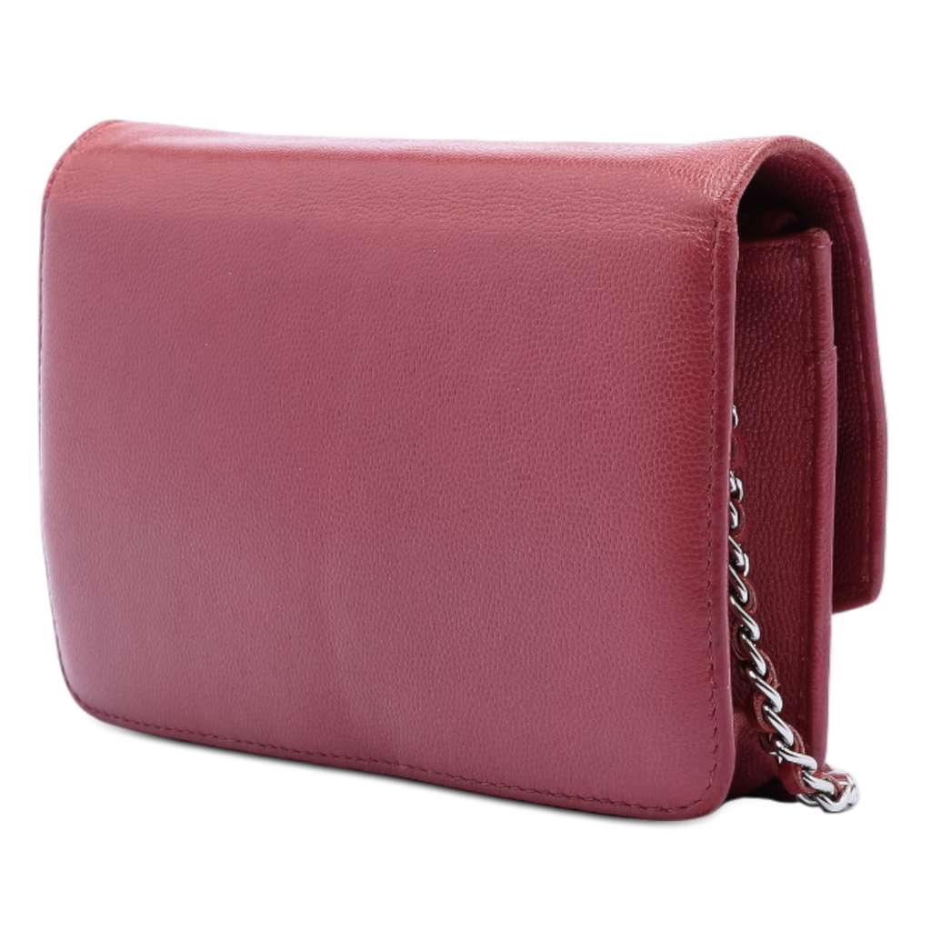 Chanel CC Caviar Sevruga Wallet On Chain Red Leather Good condition - Back View