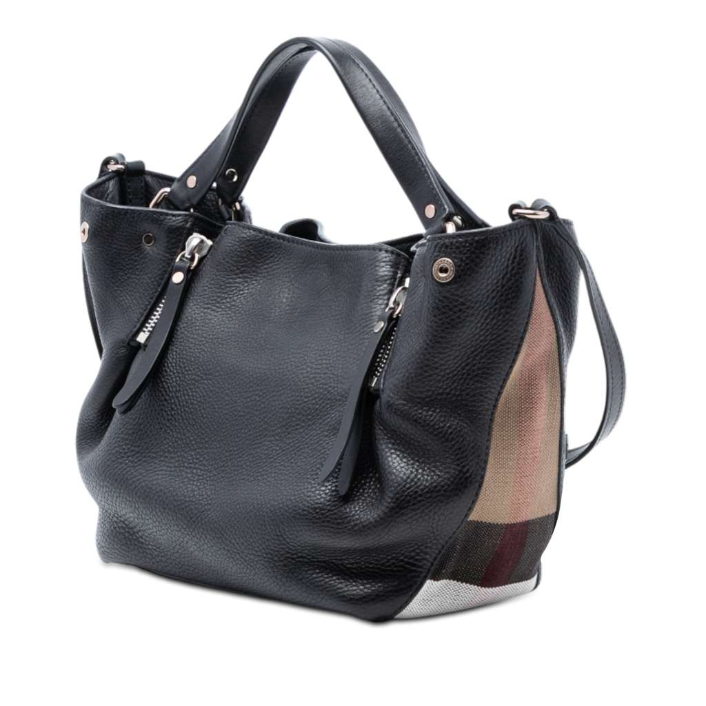 Burberry Small Leather and House Check Canvas Maidstone Satchel Black Leather Good condition - Back View