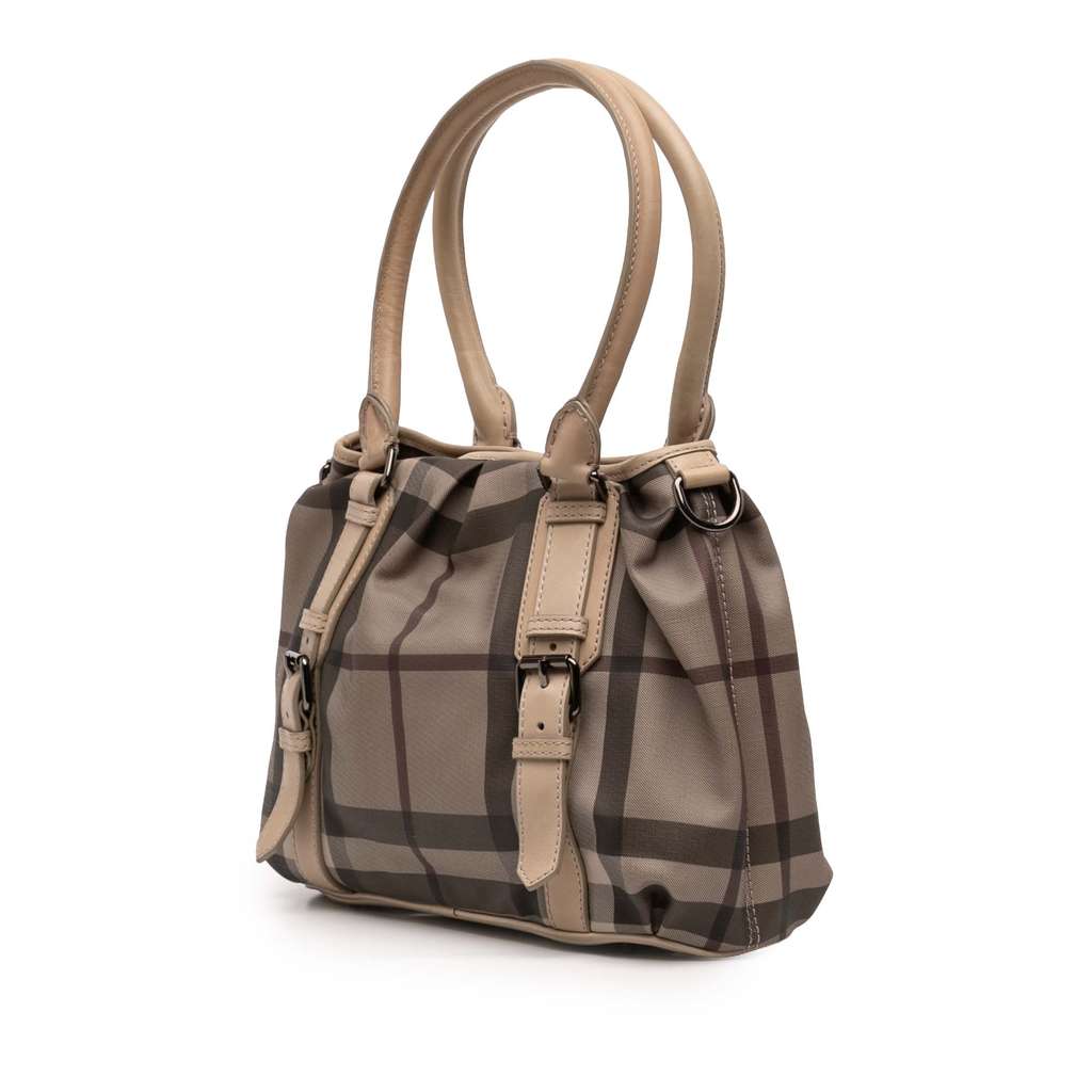Burberry Small Smoke Check Coated Canvas Northfield Satchel Brown Canvas Good condition - Back View