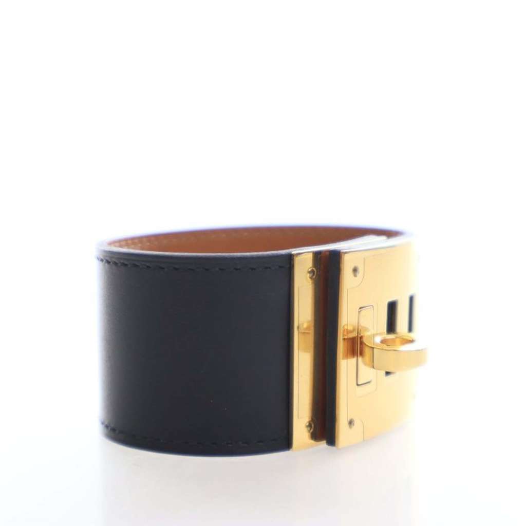Hermès Swift and Gold Plated Kelly Extreme Dog Bracelet Black Leather Good condition - Inside View