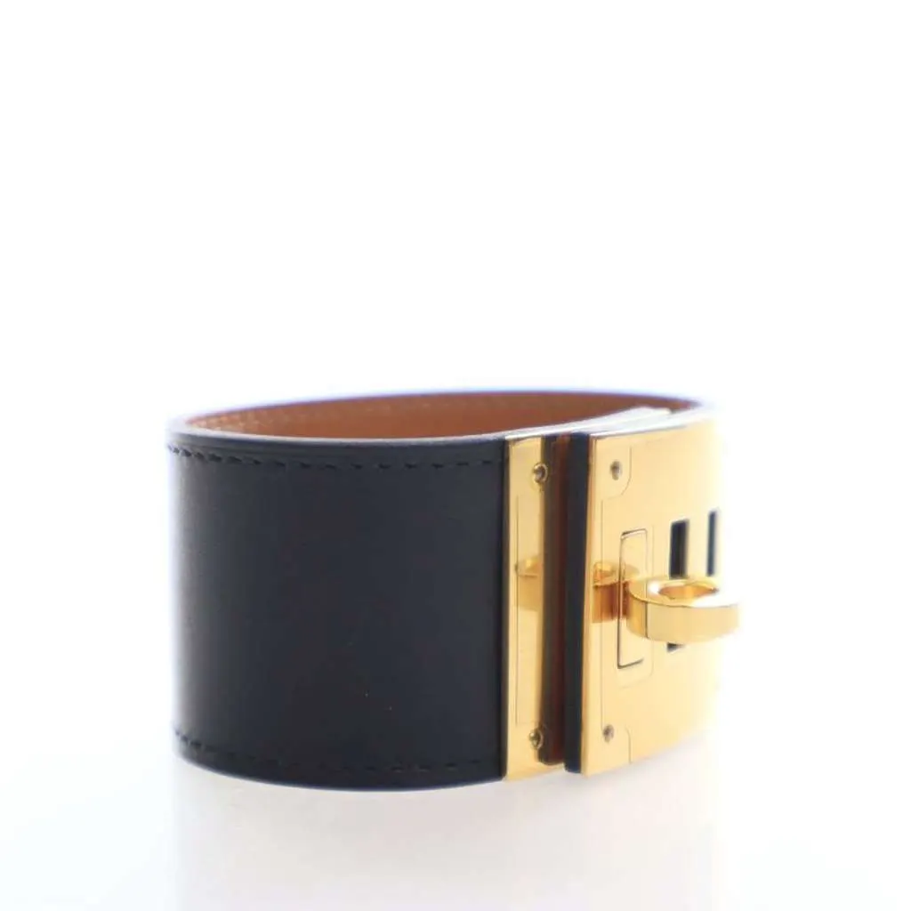 Hermès Swift and Gold Plated Kelly Extreme Dog Bracelet Black Leather Good - Inside View