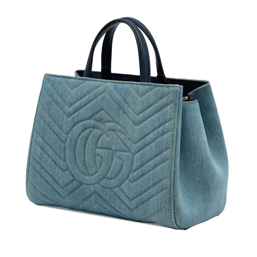 Gucci Small GG Marmont Matelasse Denim Pearly Satchel Blue Denim Good condition - Back View
