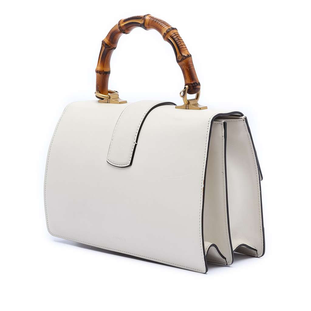 Gucci Medium Leather Bamboo Dionysus Web Satchel White Leather Good condition - Back View