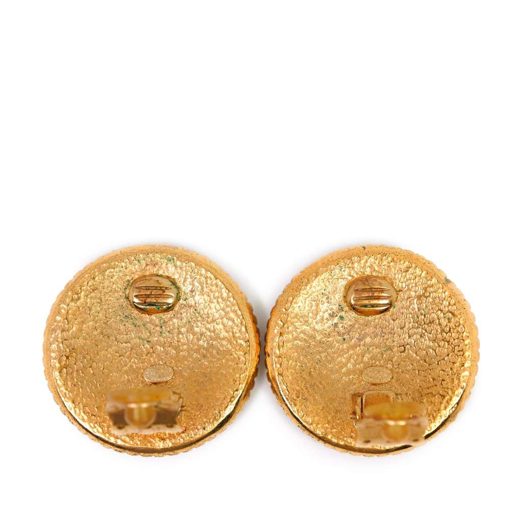 Chanel CC Gold Plated Round Clip On Earrings Gold Metal Good condition - Back View
