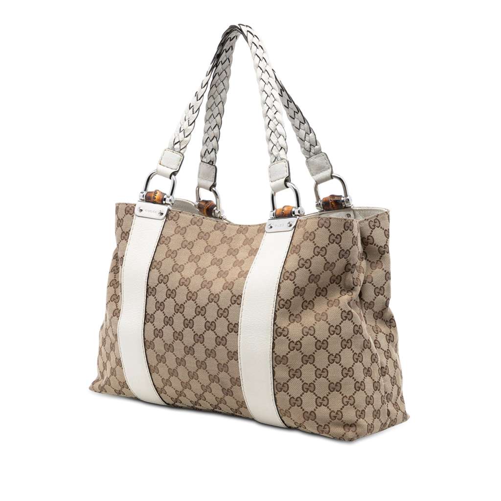 Gucci Medium GG Canvas Bamboo Libeccio Tote Brown Canvas Good condition - Back View