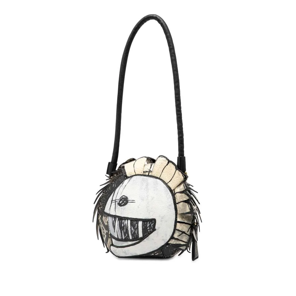 Burberry Croc Embossed Pallas Helmet Shoulder Bag White Leather Very good - Back View