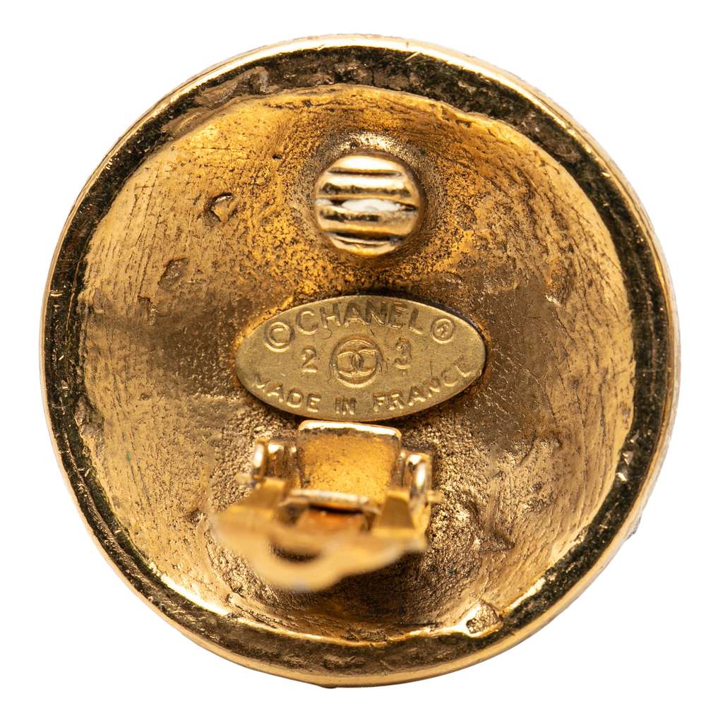 Chanel Gold Plated CC Crystal Round Clip On Earrings Gold Metal Good condition - Inside View