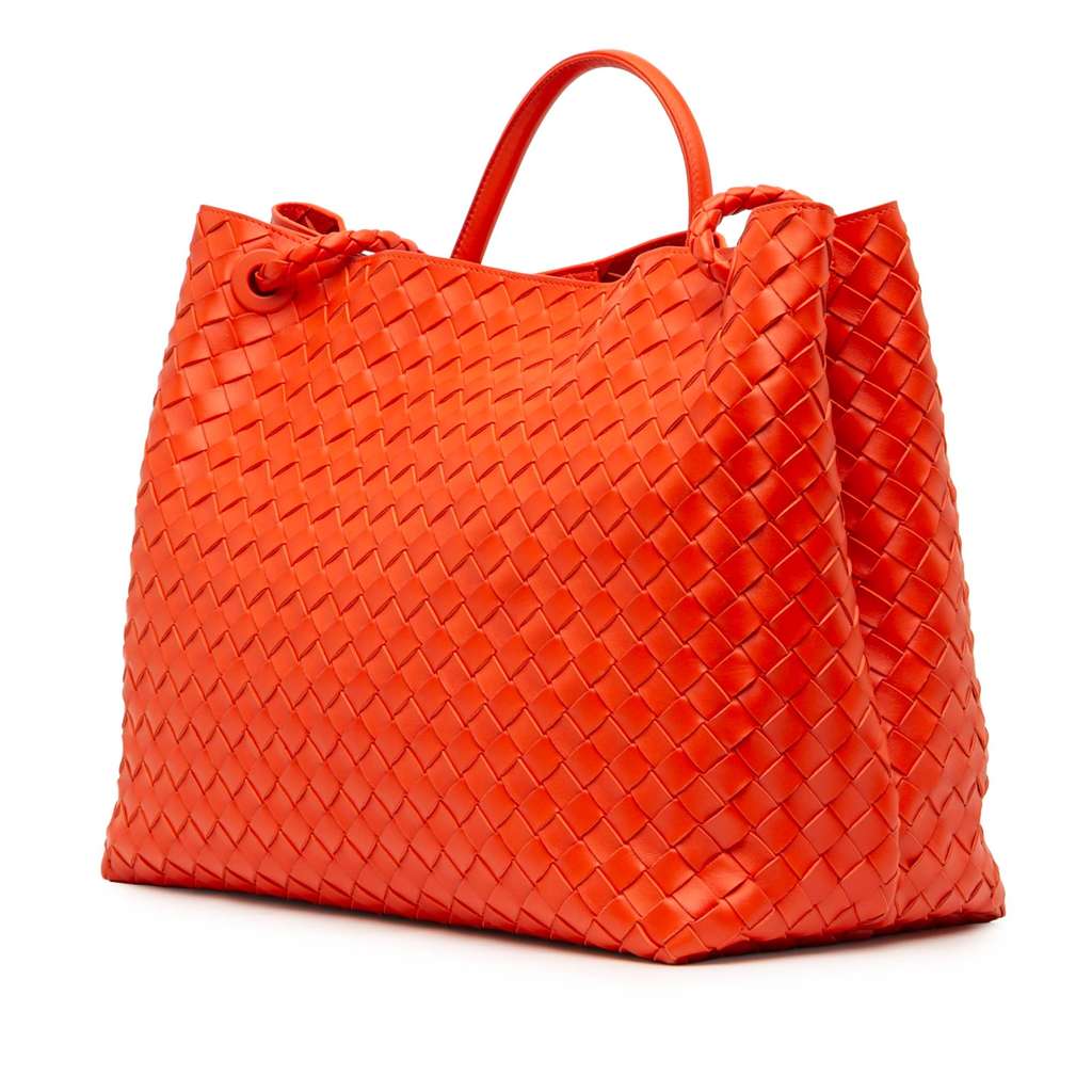 Bottega Veneta Large Lambskin Intrecciato Andiamo Satchel Orange Leather Good condition - Back View