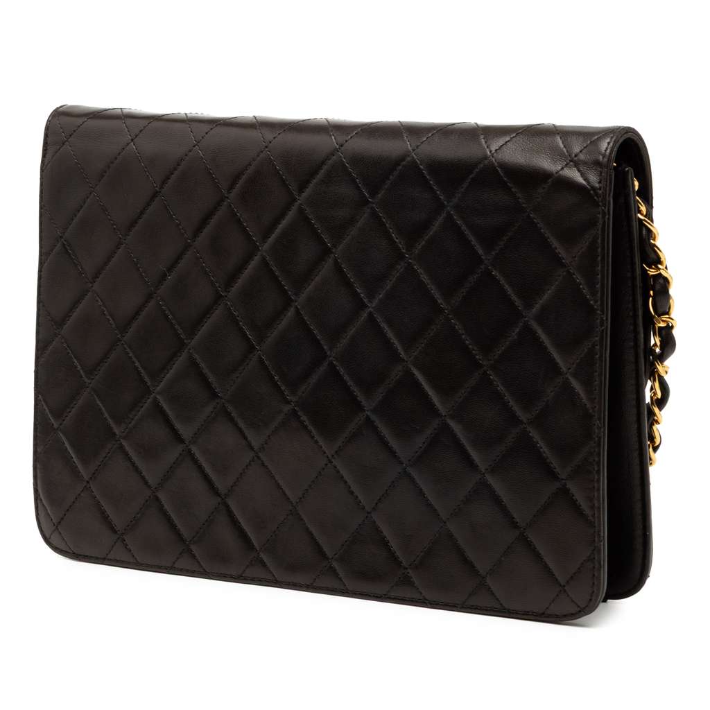 Chanel Medium CC Quilted Lambskin Single Flap Black Leather Good condition - Back View