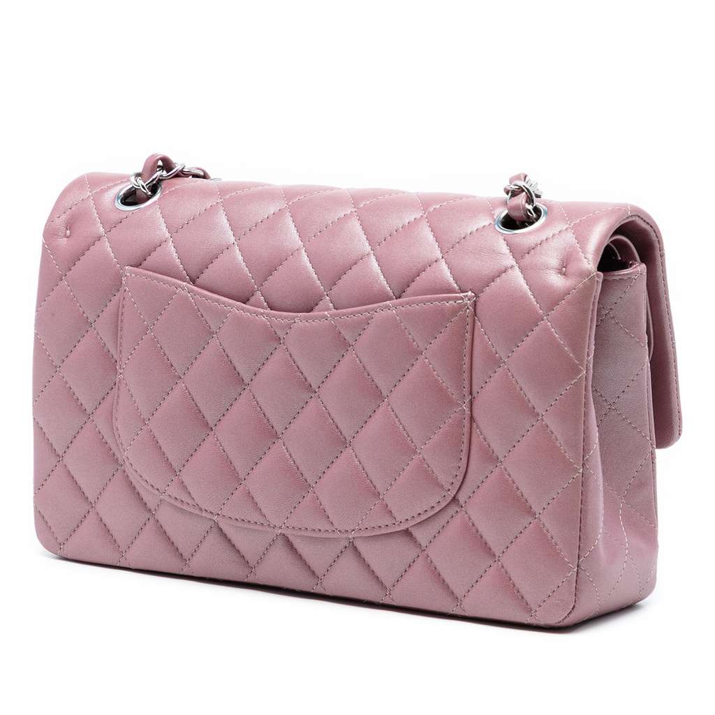 Chanel Medium Metallic Classic Lambskin Double Flap Pink Leather Good condition - Back View