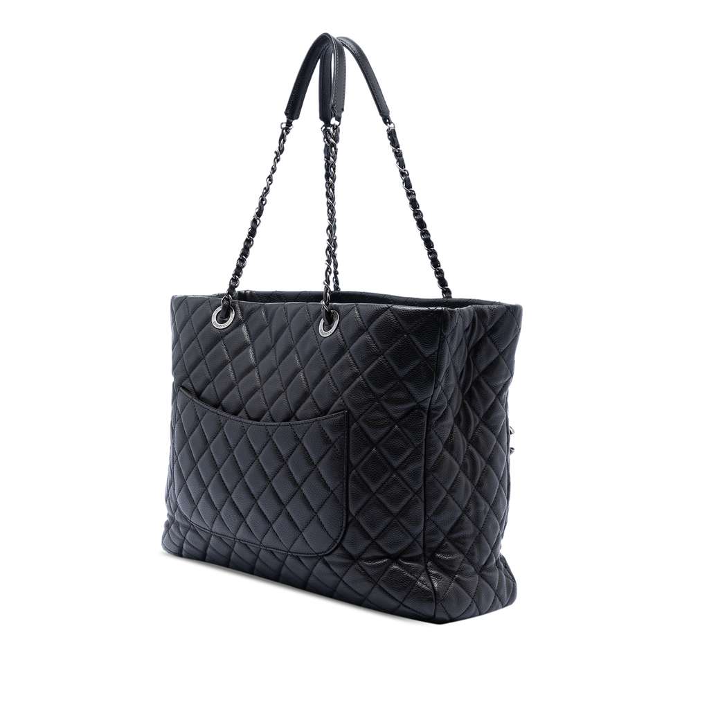 Chanel CC Quilted Caviar Zip Pocket Tote Black Leather Good condition - Back View
