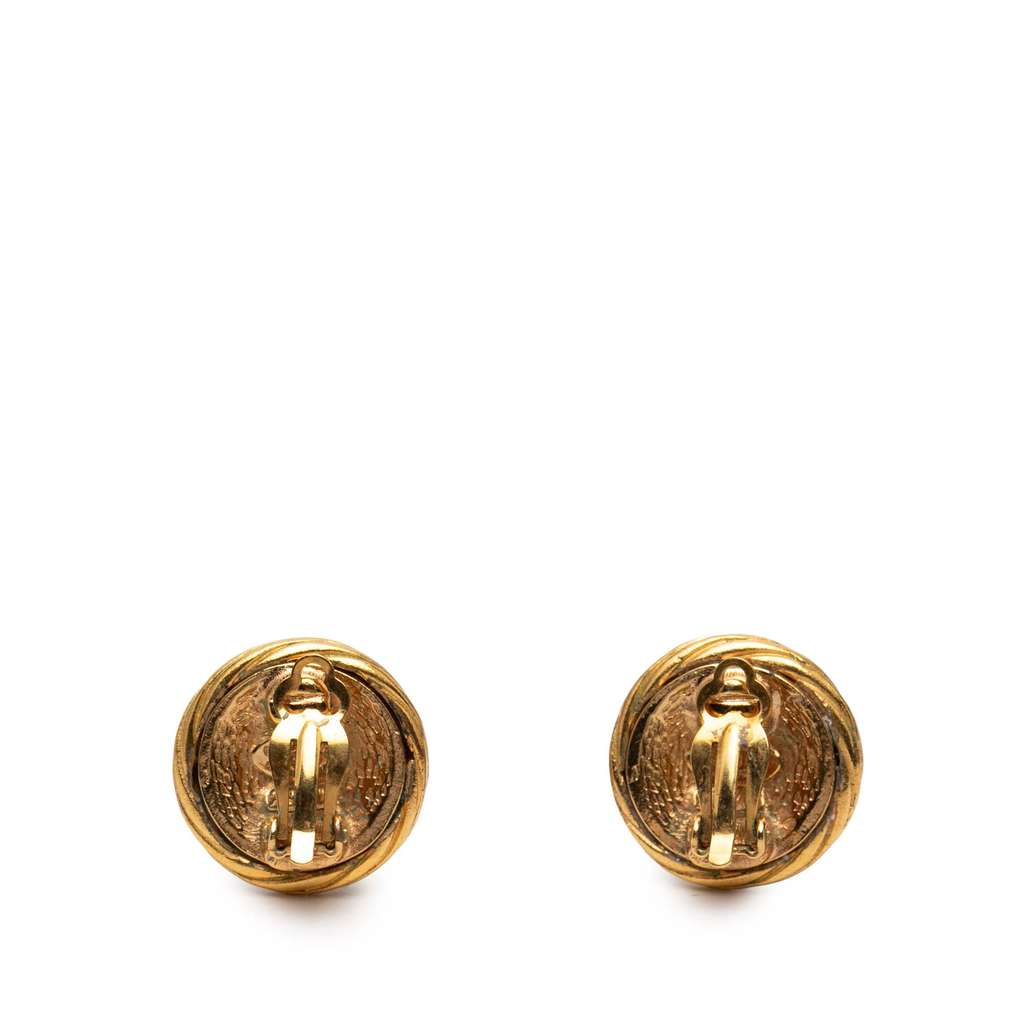 Chanel CC Gold Plated Round Clip On Earrings Gold Metal Good condition - Back View
