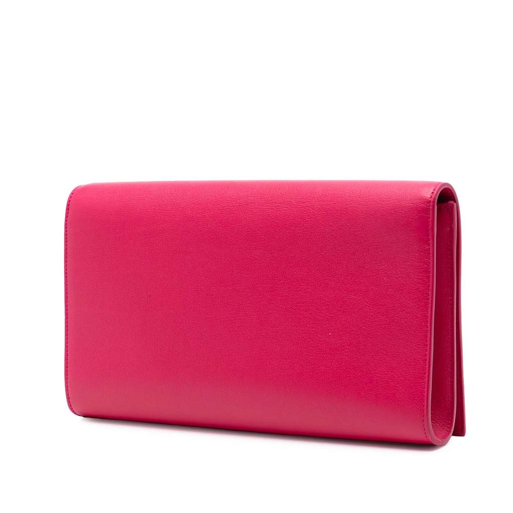 Saint Laurent Large Leather Monogram Belle De Jour Clutch Pink Leather Good condition - Back View