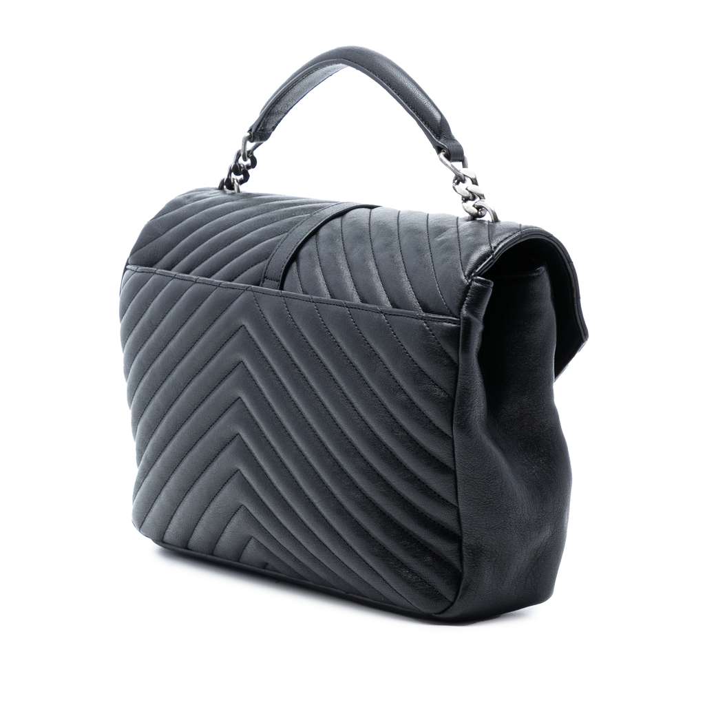 Saint Laurent Large Chevron Sheepskin Monogram College Satchel Black Leather Good condition - Back View