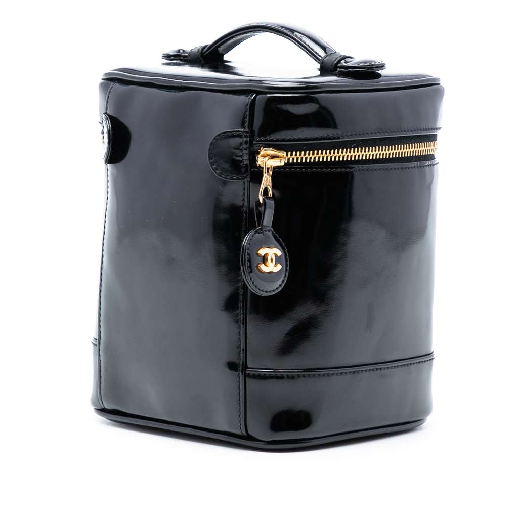 Chanel CC Patent Vanity Bag Black Leather Good condition - Back View