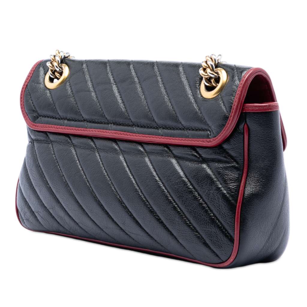 Gucci Medium GG Marmont Matelasse Diagonal Leather Torchon Shoulder Bag Black Leather Good condition - Back View