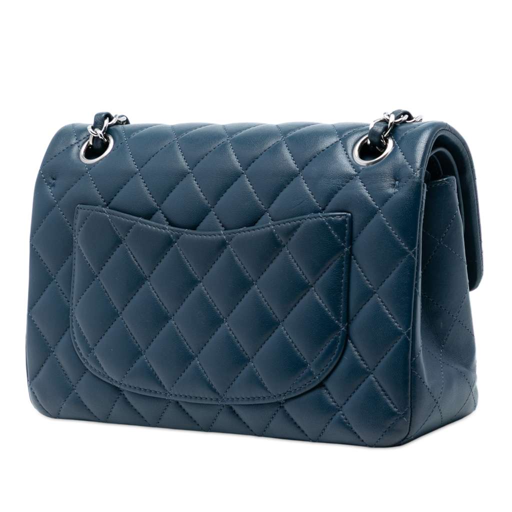Chanel Small Classic Lambskin Double Flap Blue Leather Good condition - Back View