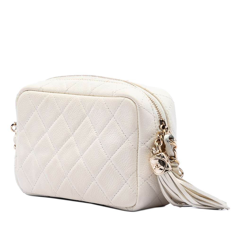 Chanel Mini Quilted Caviar Coco Tassel Camera Case White Leather Good condition - Back View