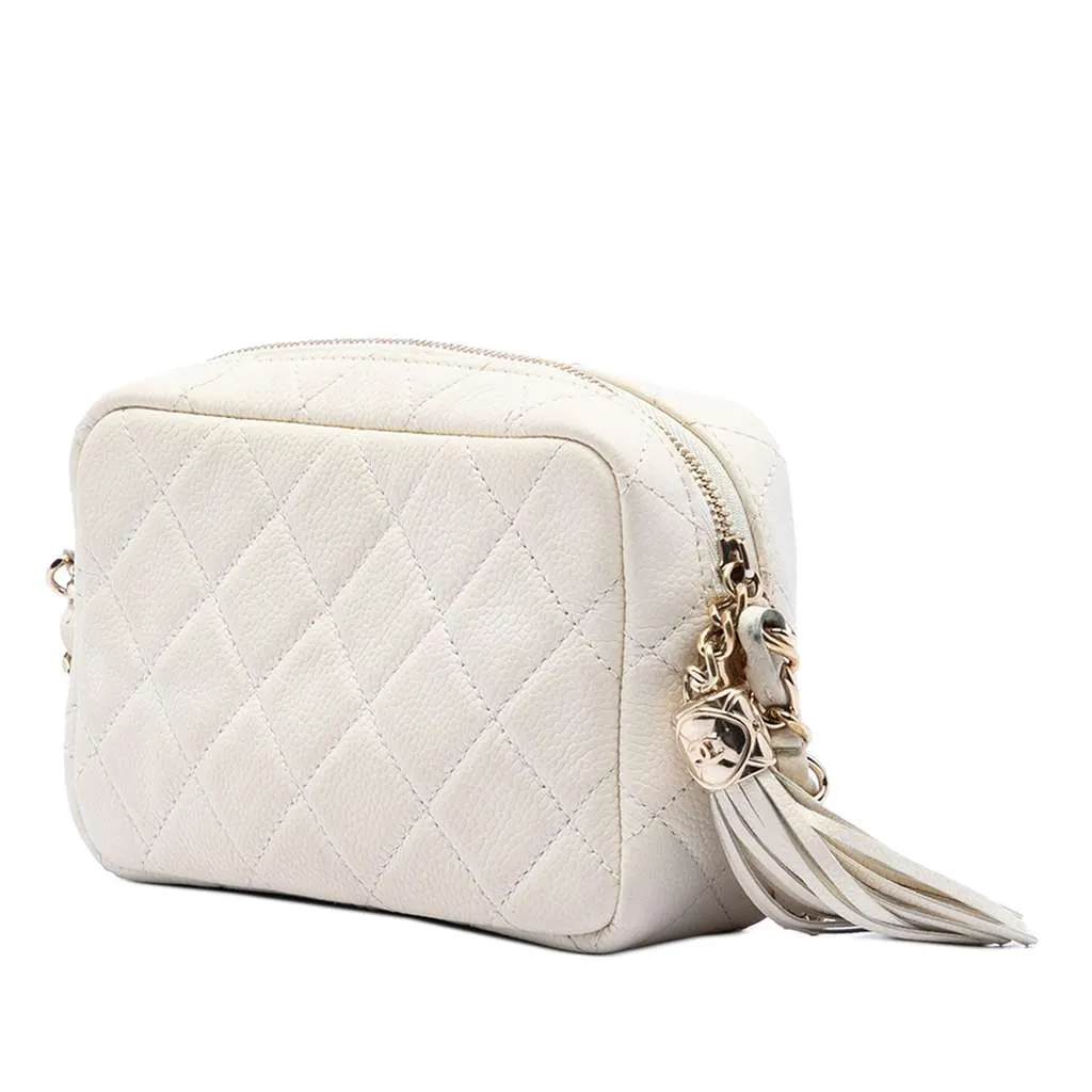 Chanel Mini Quilted Caviar Coco Tassel Camera Case White Leather Very good - Back View